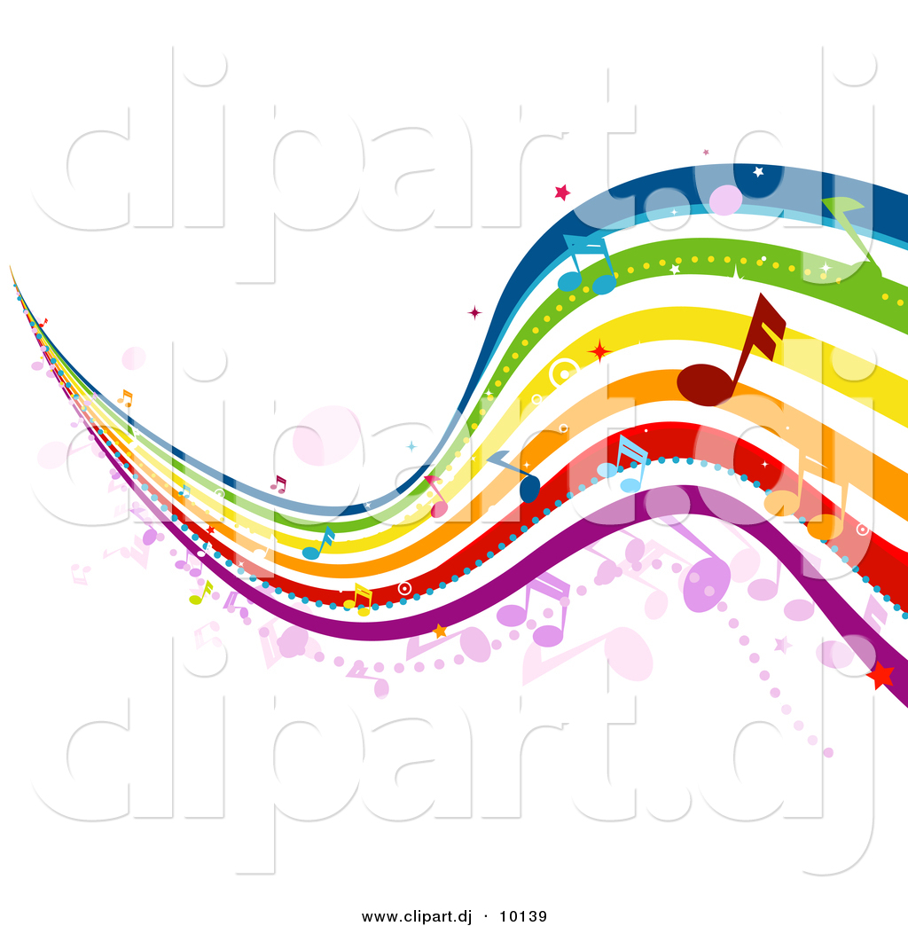 Vector Clipart of Musical Rainbow Waves with Music Notes