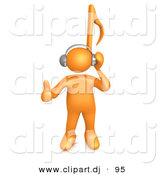 3d Cartoon Clipart of a Orange Guy with Music Note Head by