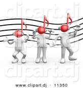 August 21st, 2012: 3d Clipart of a 3 White People Dancing in Front of Music Staff Background by