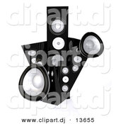 August 30th, 2012: 3d Clipart of a Black Speaker Box Towers with Speakers and Tweeters by