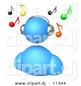 August 23rd, 2012: 3d Clipart of a Blue Avatar Listening to Music by