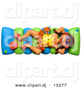 3d Clipart of a Cartoon Girl Listening to Mp3 Music Player While Happily Floating in a Pool by