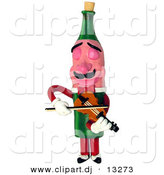 3d Clipart of a Cartoon Wine Bottle Character Playing a Violin by