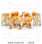 August 17th, 2012: 3d Clipart of a Orange People Dancing at a Party in Front of 4 Speakers by