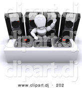 3d Clipart of a White Character Dj Waving While Mixing Music by KJ Pargeter