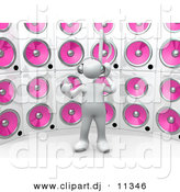 August 23rd, 2012: 3d Clipart of a White Person Standing in Front of Huge Pink Speaker Wall by