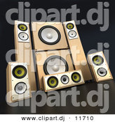 August 22nd, 2012: 3d Clipart of a Wooden Sound System Set over Black Background by