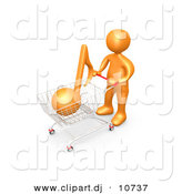 August 20th, 2012: 3d Clipart of an Orange Man Shopping for Music with a Push Cart by