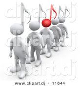 3d Clipart of White People with Music Note Heads, One Is Standing out with a Red Head by
