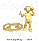 August 17th, 2012: 3d Vector Clipart of a Gold Guy Listening to Music by