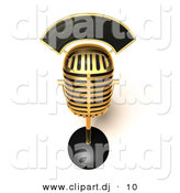 3d Vector Clipart of a Gold Painted Metal Retro Microphone by