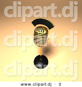 3d Vector Clipart of a Gold Retro Microphone on Golden Background by