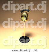 3d Vector Clipart of a Gold Retro Microphone on Stand by