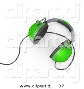 3d Vector Clipart of a Green Headphones with Wire by