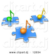August 17th, 2012: 3d Vector Clipart of Different Colored Music Notes on Blue Puzzle Pieces by