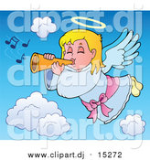 Cartoon Vector Clipart of a Blond Caucasian Angel Girl with a Wand by Visekart