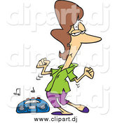 March 24th, 2014: Cartoon Vector Clipart of a Cartoon Brunette Woman Dancing by a Radio by Toonaday
