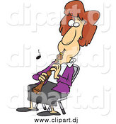 Cartoon Vector Clipart of a Cartoon Brunette Woman Sitting and Playing an Oboe by Toonaday