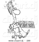 Cartoon Vector Clipart of a Coloring Page Outline: Sick Musician in His Studio in Front of Mixer by Toonaday