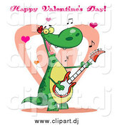 Cartoon Vector Clipart of a Guitarist Dinosaur Singing by Hit Toon