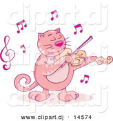 August 19th, 2012: Cartoon Vector Clipart of a Pink Cartoon Cat Playing Violin by Any Vector