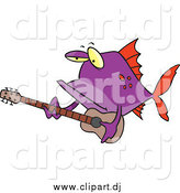 June 5th, 2014: Cartoon Vector Clipart of a Purple Fish Playing a Guitar by Toonaday