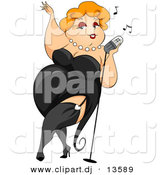 September 6th, 2012: Cartoon Vector Clipart of a Sexy Obese Girl Wearing Black Dress While Singing into Microphone by BNP Design Studio
