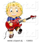 September 10th, 2012: Cartoon Vector Clipart of a Smiling Boy Playing Electric Guitar by BNP Design Studio