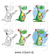 January 3rd, 2014: Cartoon Vector Clipart of Guitarist Dinosaurs by Hit Toon