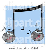 Cartoon Vector Clipart of Singing Music Notes over Blue by Hit Toon