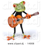 Clipart of a 3d Frog Playing Guitar by