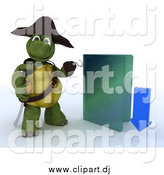 Clipart of a 3d Illegal Download Tortoise Turtle Pirate with a Blue Folder by KJ Pargeter
