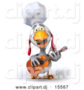 August 23rd, 2015: Clipart of a 3d White Chef Chicken Playing a Guitar and Singing by