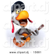 September 18th, 2015: Clipart of a 3d White Police Chicken Playing a Guitar and Singing by