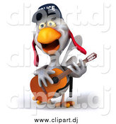 January 9th, 2015: Clipart of a 3d White Police Chicken Playing a Guitar by