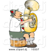 August 17th, 2012: Clipart of a Cartoon German Man Playing Tuba While Sitting on Wood Seat by Djart