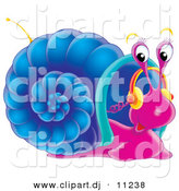 August 19th, 2012: Clipart of a Cartoon Purple Snail with a Blue Shell Listening to Music on Headphones by Alex Bannykh