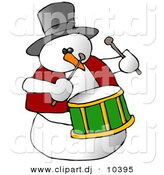 Clipart of a Cartoon Snowman Playing Drums by Djart