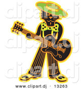 October 8th, 2012: Clipart of a Cool Cartoon Black Cat Playing a Guitar by Andy Nortnik