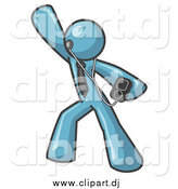 April 3rd, 2015: Clipart of a Denim Blue Man Dancing and Listening to Music by Leo Blanchette