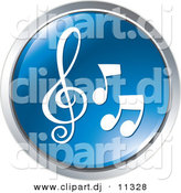 Vector Clipart of 3 Music Notes - Blue Website Button Icon by