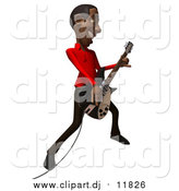 Vector Clipart of a 3d Black Man Playing an Electric Guitar by