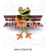 Vector Clipart of a 3d Frog Playing a Guitar on a Park Bench by