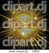 March 23rd, 2016: Vector Clipart of a 3d Golden Shiny Disco Ball Spinning over a Bursting Black and Yellow Background by Elaineitalia