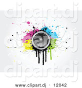 Vector Clipart of a 3d Music Speaker on Colorful Grungy Splatters on an off White Background by KJ Pargeter