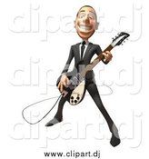 Vector Clipart of a 3d White Business Man Playing an Electric Guitar by