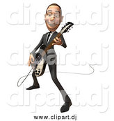 Vector Clipart of a 3d White Businessman Playing an Electric Guitar by