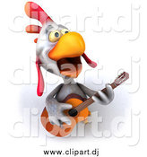 Vector Clipart of a 3d White Chicken Guitarist by