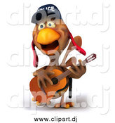 Vector Clipart of a 3d White Police Chicken Guitarist by