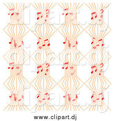 Vector Clipart of a Background Pattern of Orange Music Lines and Notes on White by Cherie Reve